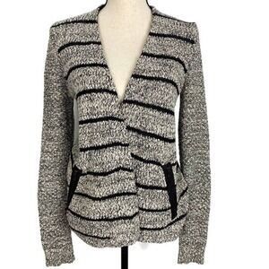 Lou & Grey Cardigan Sweater Marled Knit Striped Open Pockets Womens Sz Small